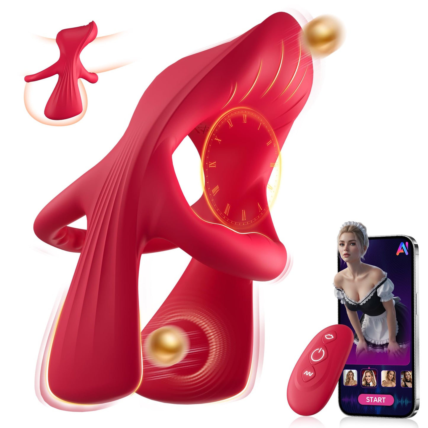 3 Motors 9 Modes Double-Ring App & Remote Control Lip-Shaped Cock Ring Couple Sex Toys for Penis