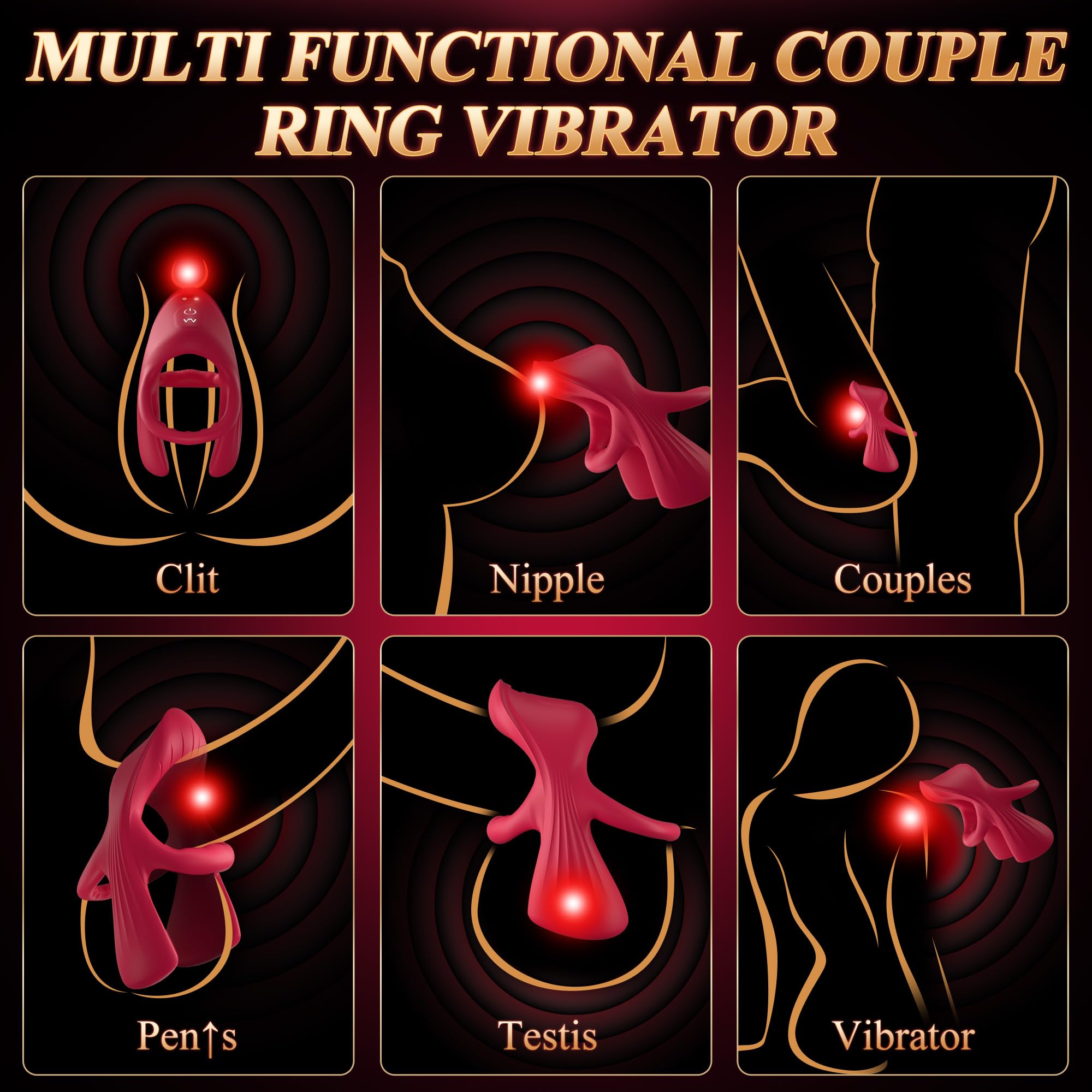 3 Motors 9 Modes Double-Ring App & Remote Control Lip-Shaped Cock Ring Couple Sex Toys for Penis