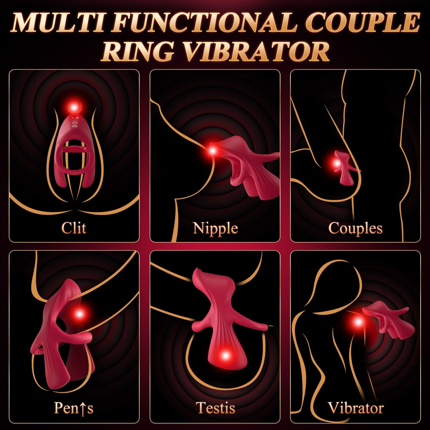 3 Motors 9 Modes Double-Ring App & Remote Control Lip-Shaped Cock Ring Couple Sex Toys for Penis