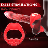 Vibrador de pene con anillo vibratorio para lamer la lengua y control remoto de aplicación para hombre y pareja 