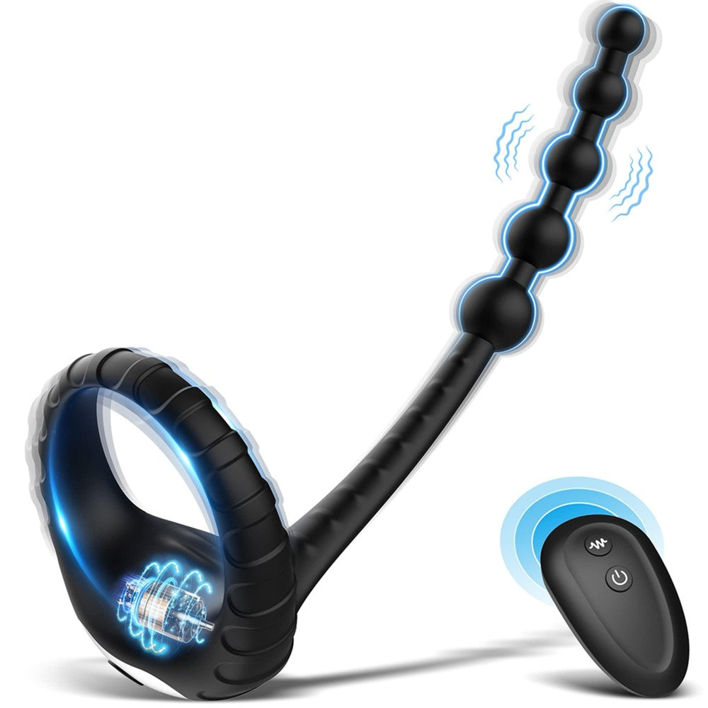 3 in 1 Silicone Penis Ring with 10 Vibration Remote Control Male Penis & Anal Prostate Vibrator Anal Toys for Men Gay Play