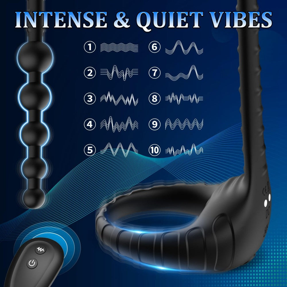 3 in 1 Silicone Penis Ring with 10 Vibration Remote Control Male Penis & Anal Prostate Vibrator Anal Toys for Men Gay Play