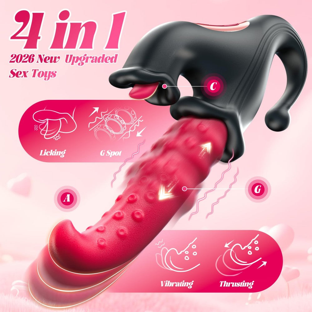 4-in-1 G-Spot 10 Sliding Ring Thrusting with Vibrating, Thrusting & Licking Modes Rabbit Vibrator