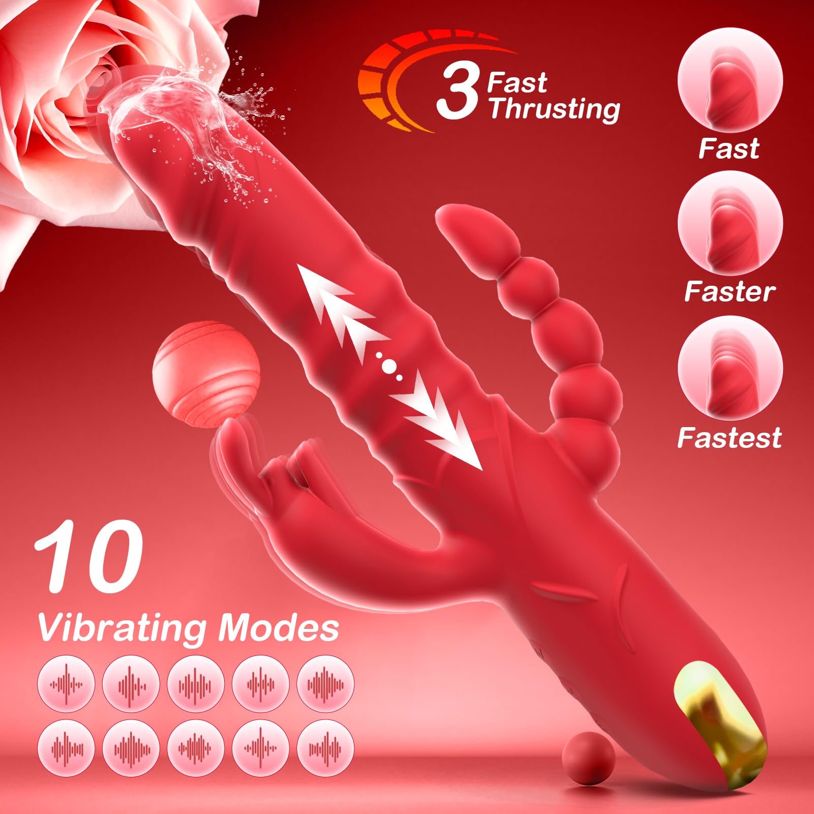 4 IN 1 10 Vibrating Modes Thrusting Dildo Vibrator Sex Toys Dildos Anal G Spot Rabbit Vibrator