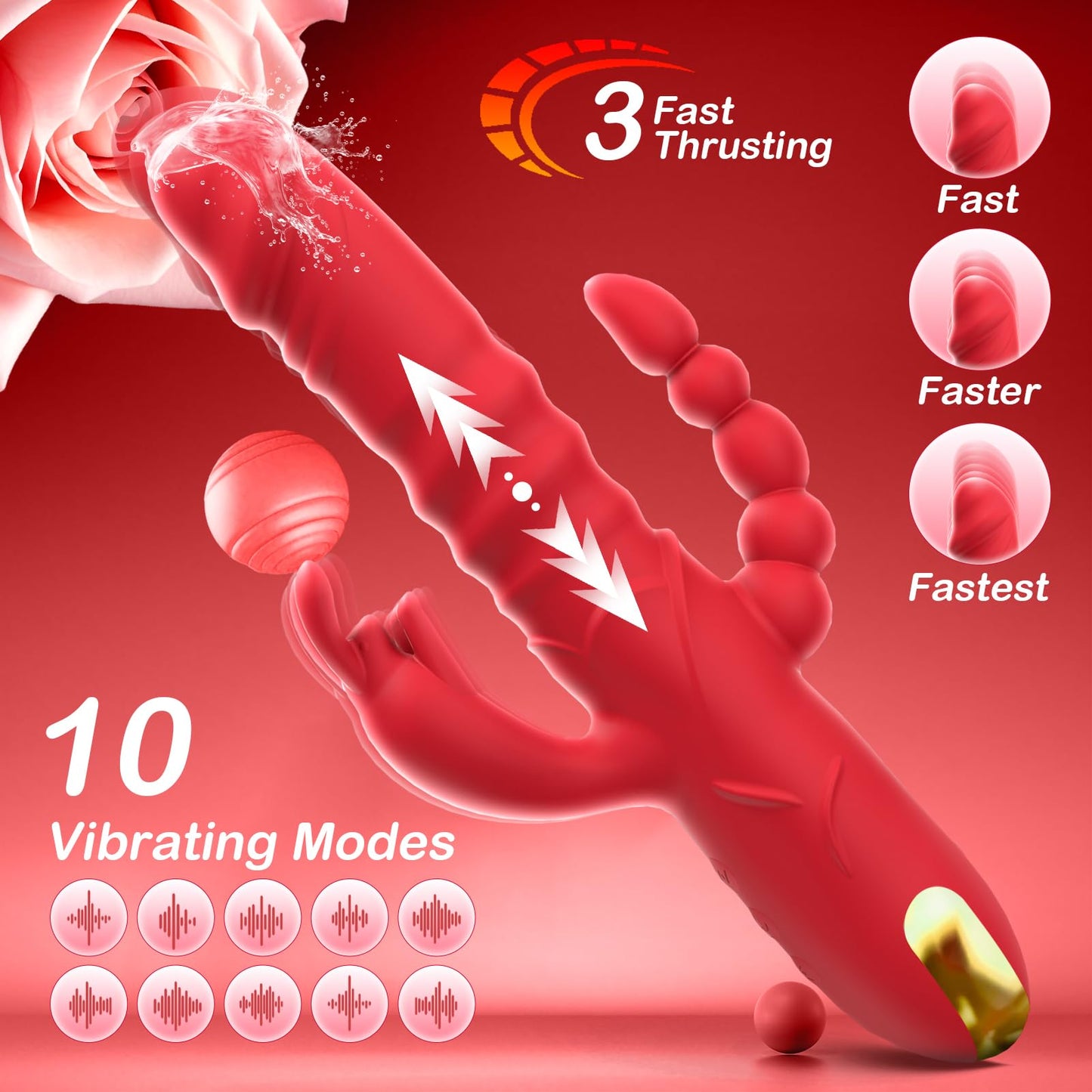 4 IN 1 10 Vibrating Modes Thrusting Dildo Vibrator Sex Toys Dildos Anal G Spot Rabbit Vibrator