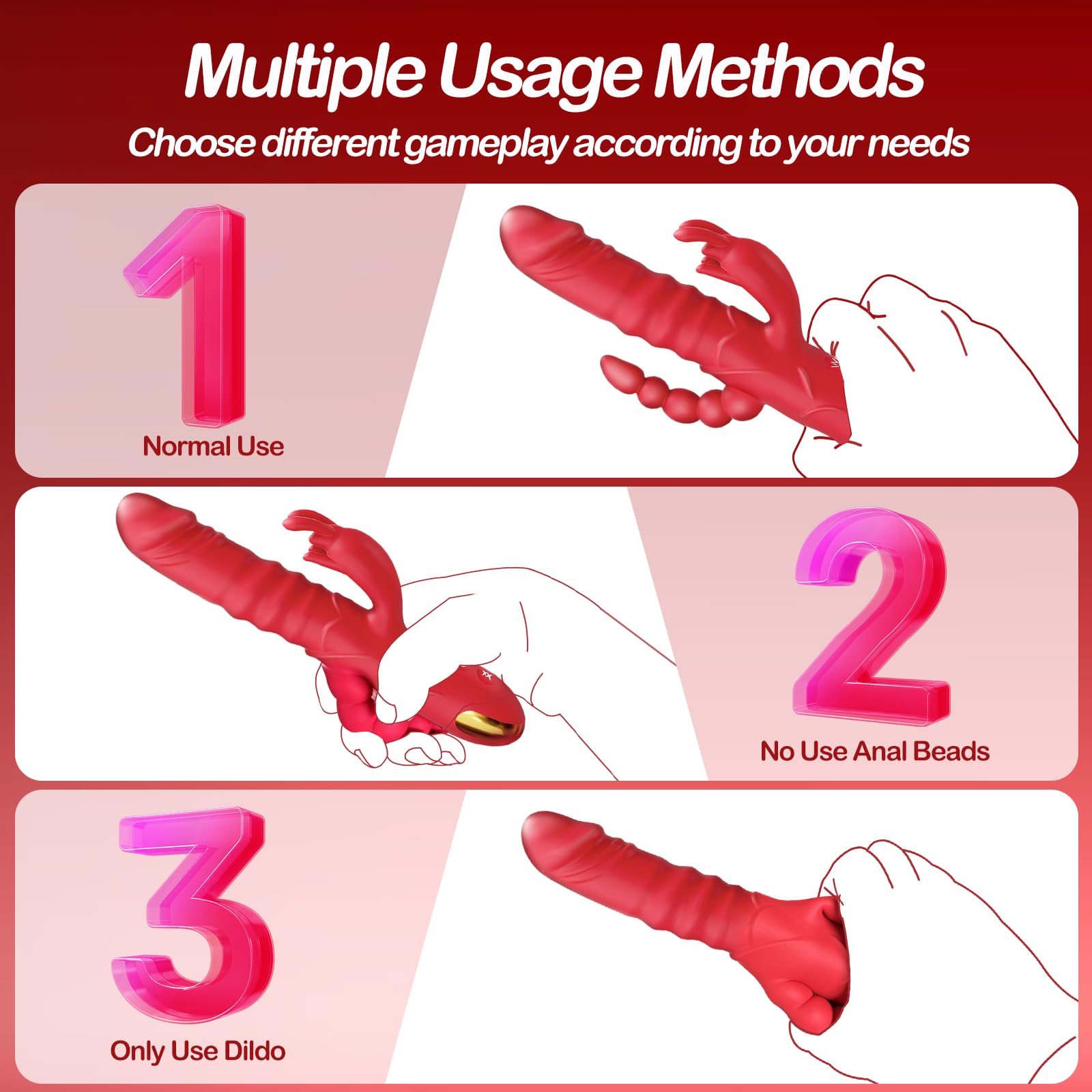 4 IN 1 10 Vibrating Modes Thrusting Dildo Vibrator Sex Toys Dildos Anal G Spot Rabbit Vibrator