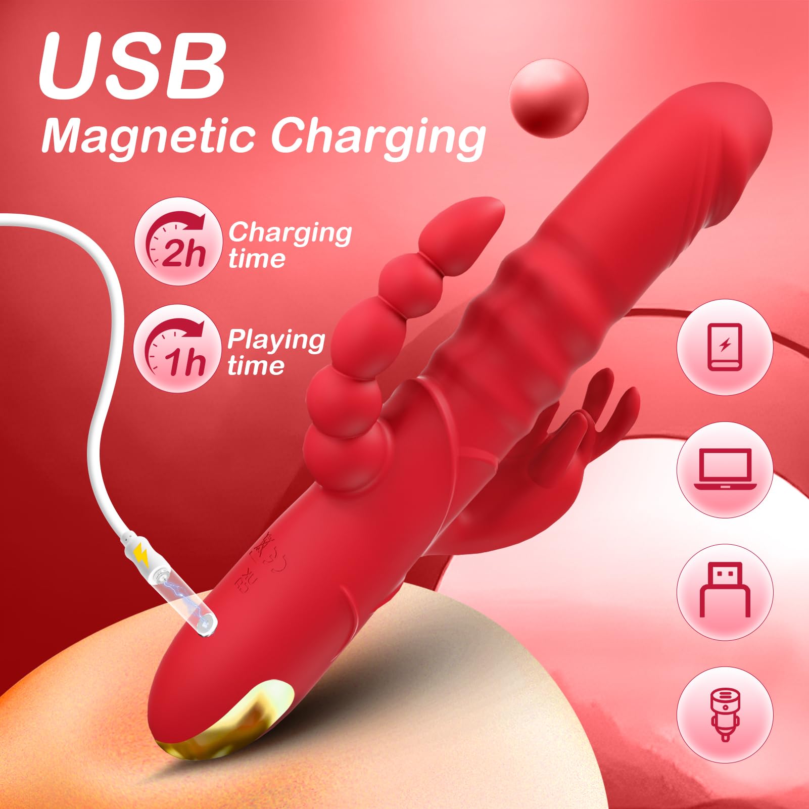 4 IN 1 10 Vibrating Modes Thrusting Dildo Vibrator Sex Toys Dildos Anal G Spot Rabbit Vibrator