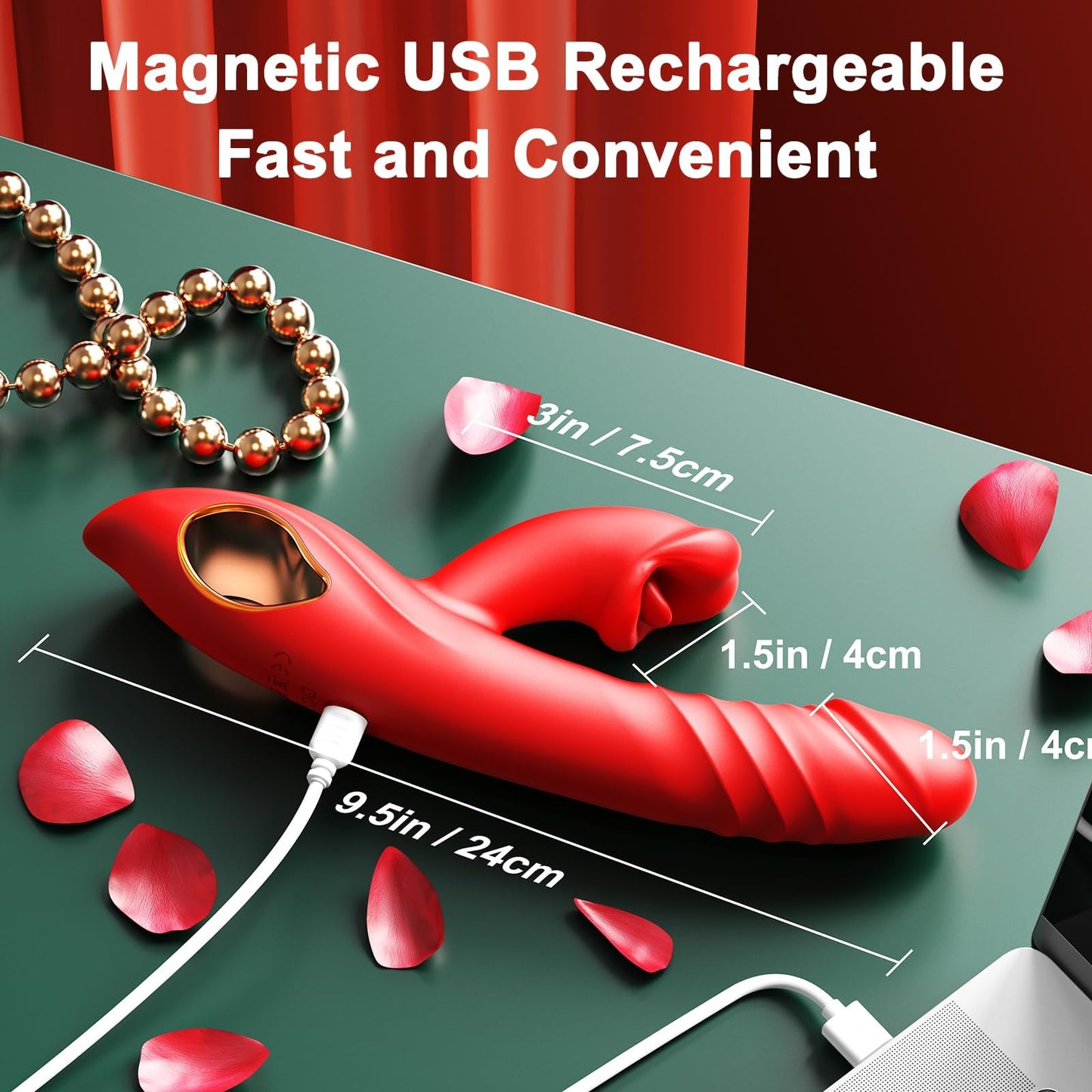 4 IN 1 G Spot Vibrators Tongue Clitoral Stimulator Rose Sex Toy Dildos with 10 Vibrating 5 Thrusting & Licking Biting Modes