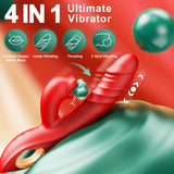 4 IN 1 G Spot Vibrators Tongue Clitoral Stimulator Rose Sex Toy Dildos with 10 Vibrating 5 Thrusting & Licking Biting Modes