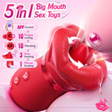 5 IN 1 Mouth Sucking Vibrator Rose Sex Toy 10 Tongue Licking 3 Auto & 1 Manual Sucking Adult Toys