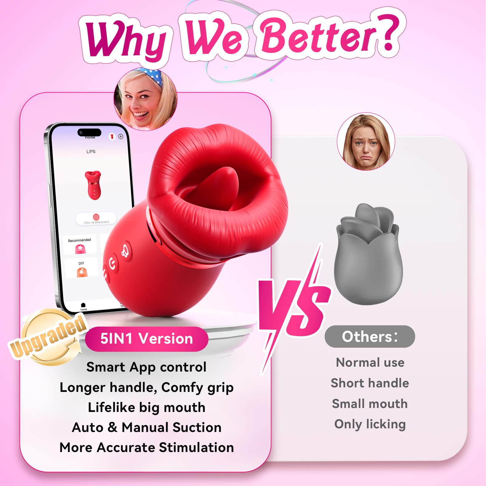 5 IN 1 Mouth Sucking Vibrator Rose Sex Toy 10 Tongue Licking 3 Auto & 1 Manual Sucking Adult Toys