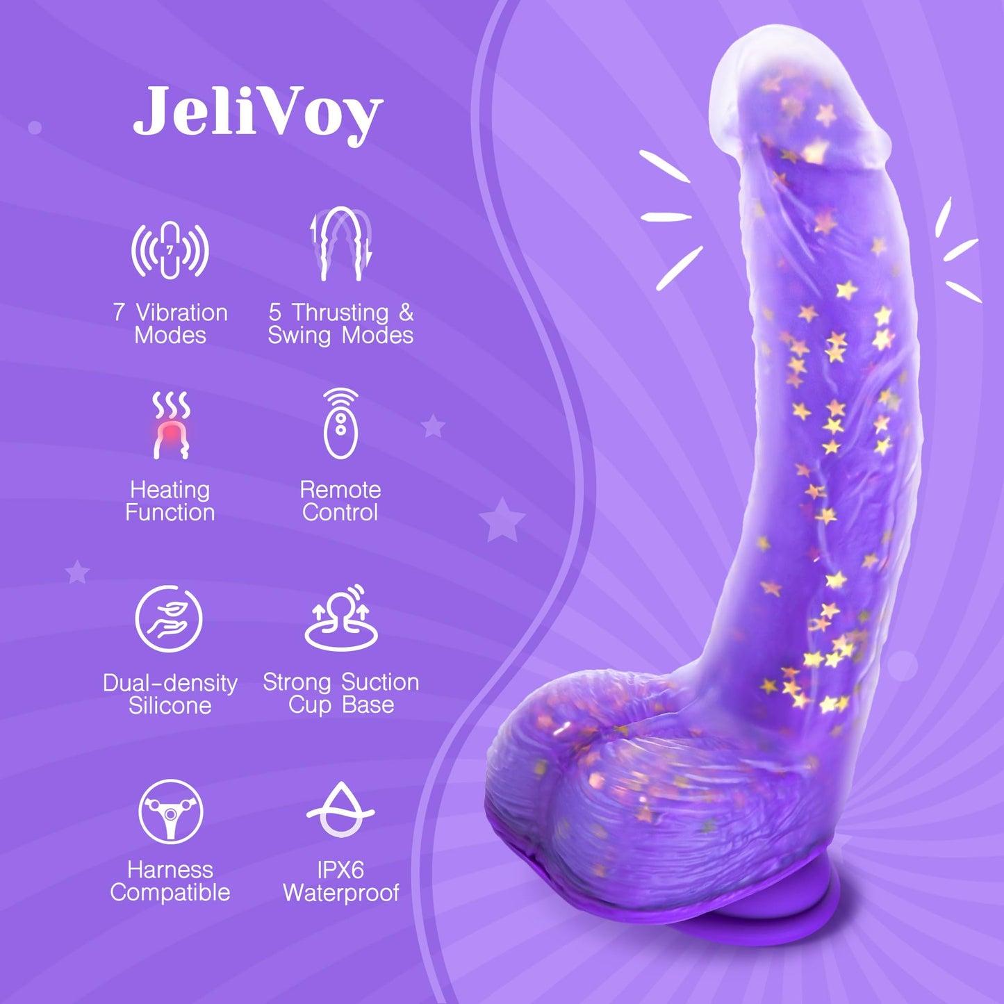 5 Thrusting Swinging & 7 Vibration Modes 9.25" Realistic G-Spot Stimulator Heating Dildo Vibrator