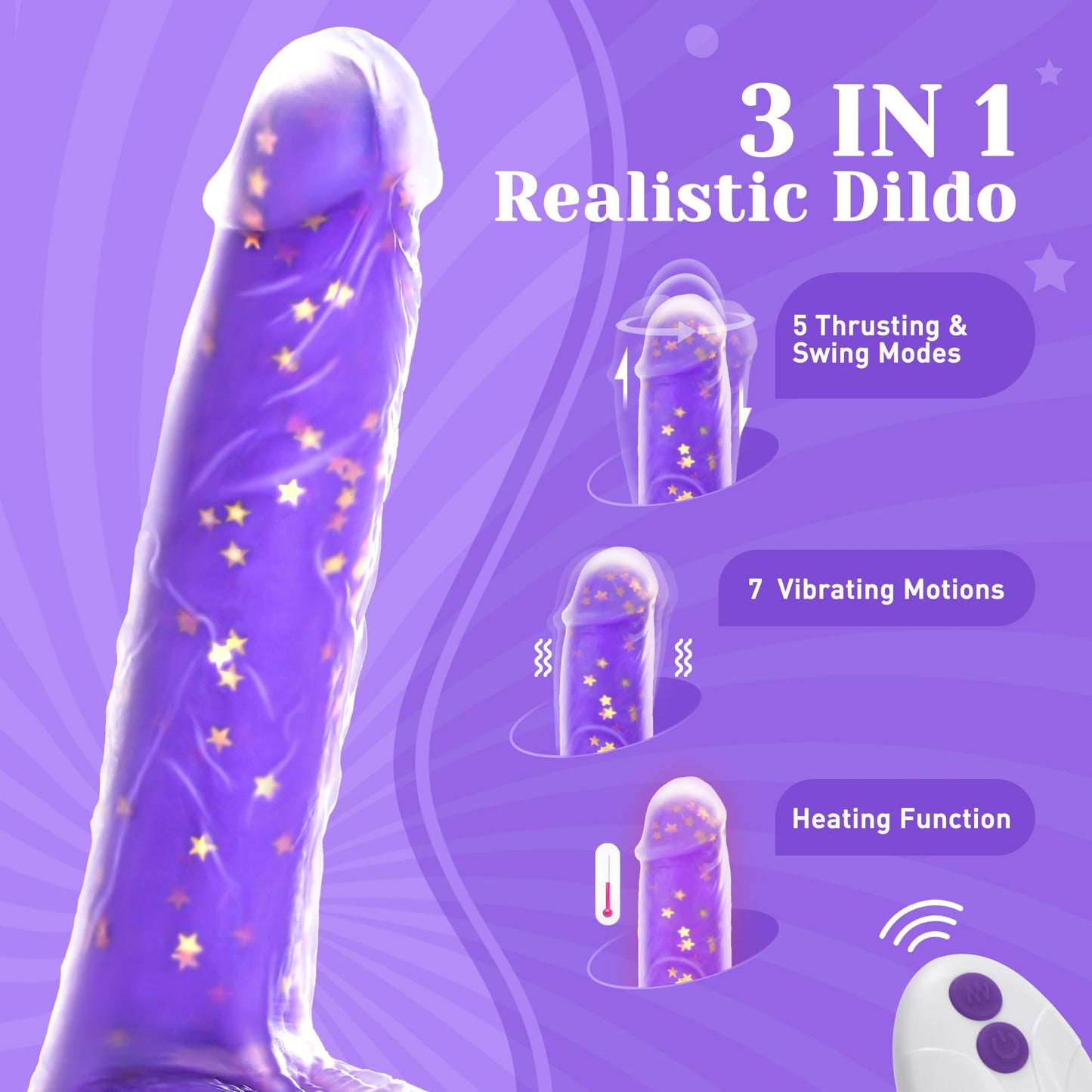 5 Thrusting Swinging & 7 Vibration Modes 9.25" Realistic G-Spot Stimulator Heating Dildo Vibrator