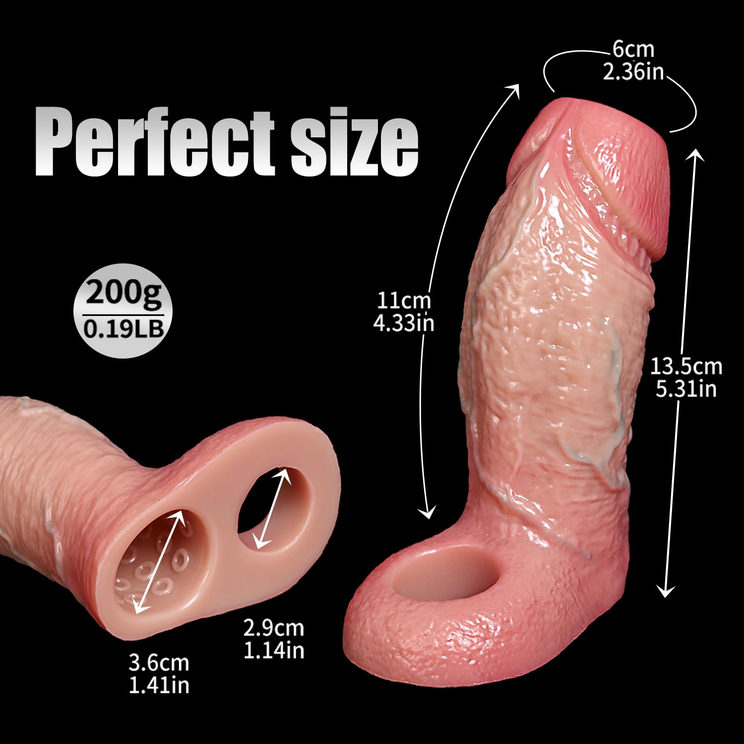 6.7'' Girth Thick Realistic Penis Sleeve Cock Sleeve With Cock Ring Silicone Penis Extender