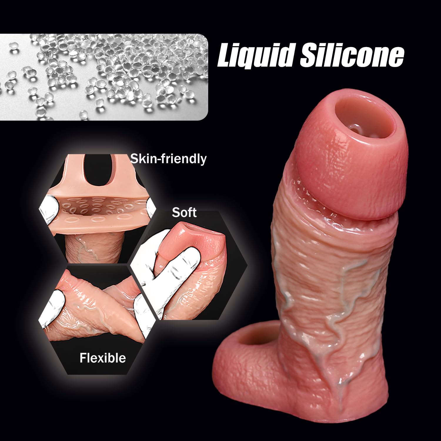 6.7'' Girth Thick Realistic Penis Sleeve Cock Sleeve With Cock Ring Silicone Penis Extender