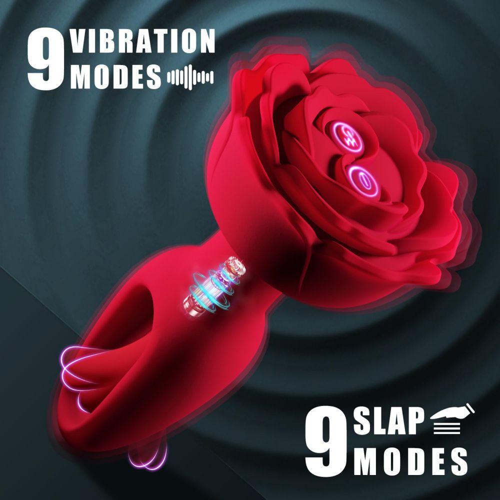 Rose Butt Plug Anal Toys with 9 Vibration & Flapping Modes Remote Control Vibrator