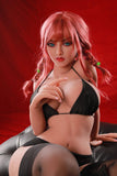 62.2IN 66.1LB Sex Doll Light Brown Skin Brown Red Eyes With Original Pink Hair Long Golden Hair