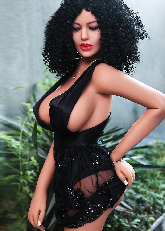 62.2IN 72.8LB Sex Doll With Black Curly Hair Light Brown Nipples Masturbator