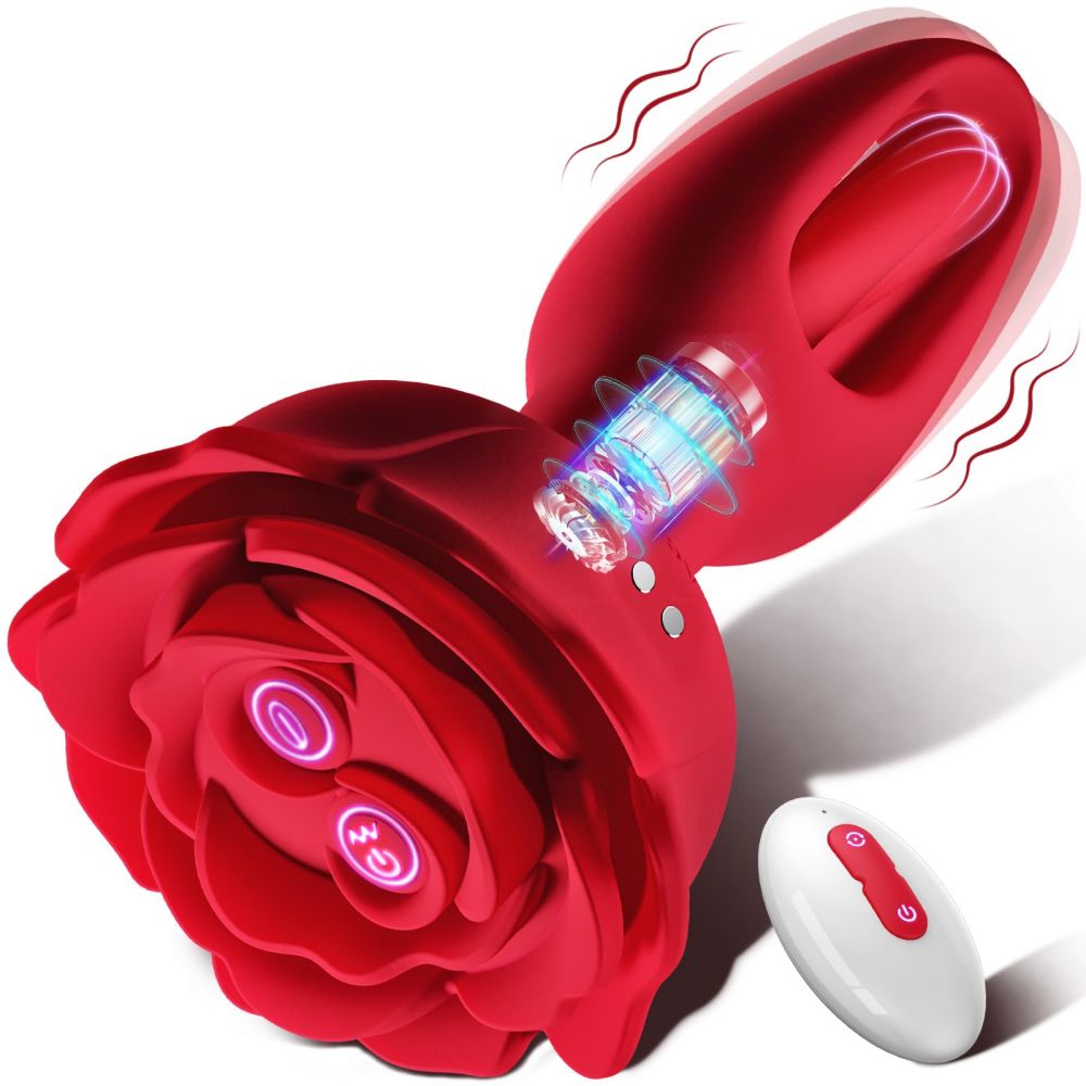 Rose Butt Plug Anal Toys with 9 Vibration & Flapping Modes Remote Control Vibrator