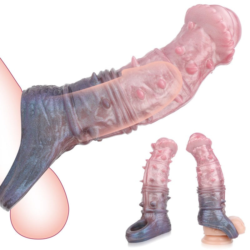 7'' Horse Penis Sleeve Silicone Penis Enlarger with Cock Ring Soft Reusable Dildo Extender