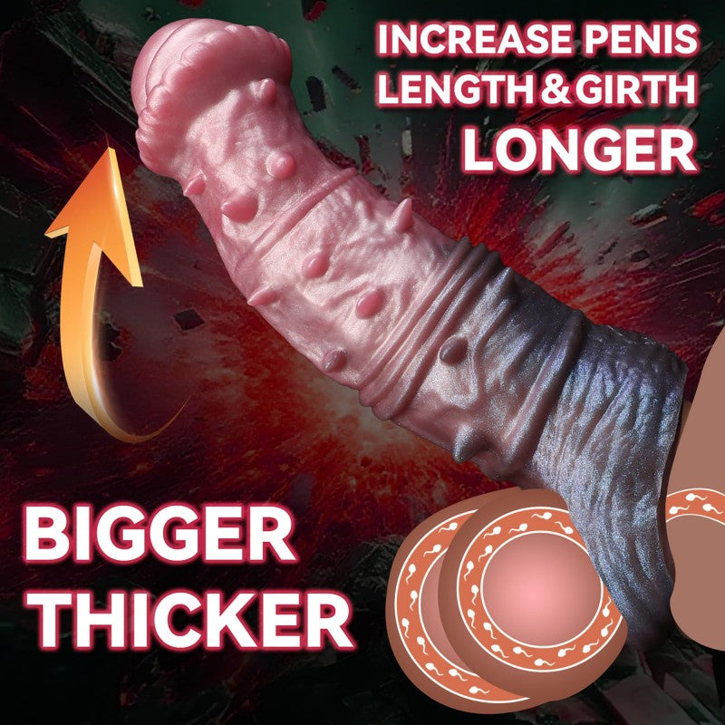 7'' Horse Penis Sleeve Silicone Penis Enlarger with Cock Ring Soft Reusable Dildo Extender