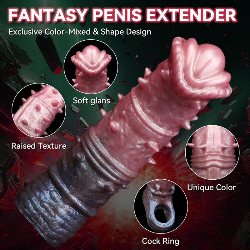 7'' Horse Penis Sleeve Silicone Penis Enlarger with Cock Ring Soft Reusable Dildo Extender