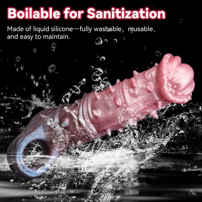 7'' Horse Penis Sleeve Silicone Penis Enlarger with Cock Ring Soft Reusable Dildo Extender