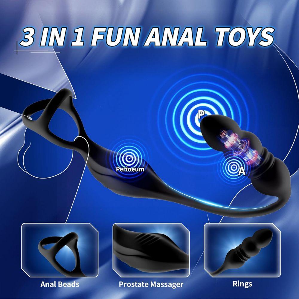 9 Trusting & 9 Vibration Male Anal Vibrator Prostate Massager with Penis Ring Remote Control Butt Plug Adult Toys