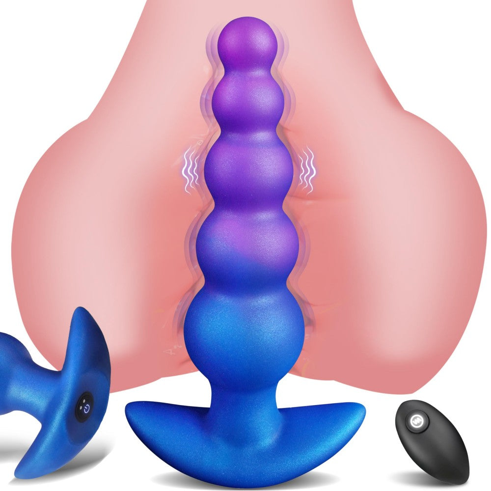 8" Vibrating Anal Beads Butt Plug Soft Silicone Anal Vibrator Sex Toys with Remote Control