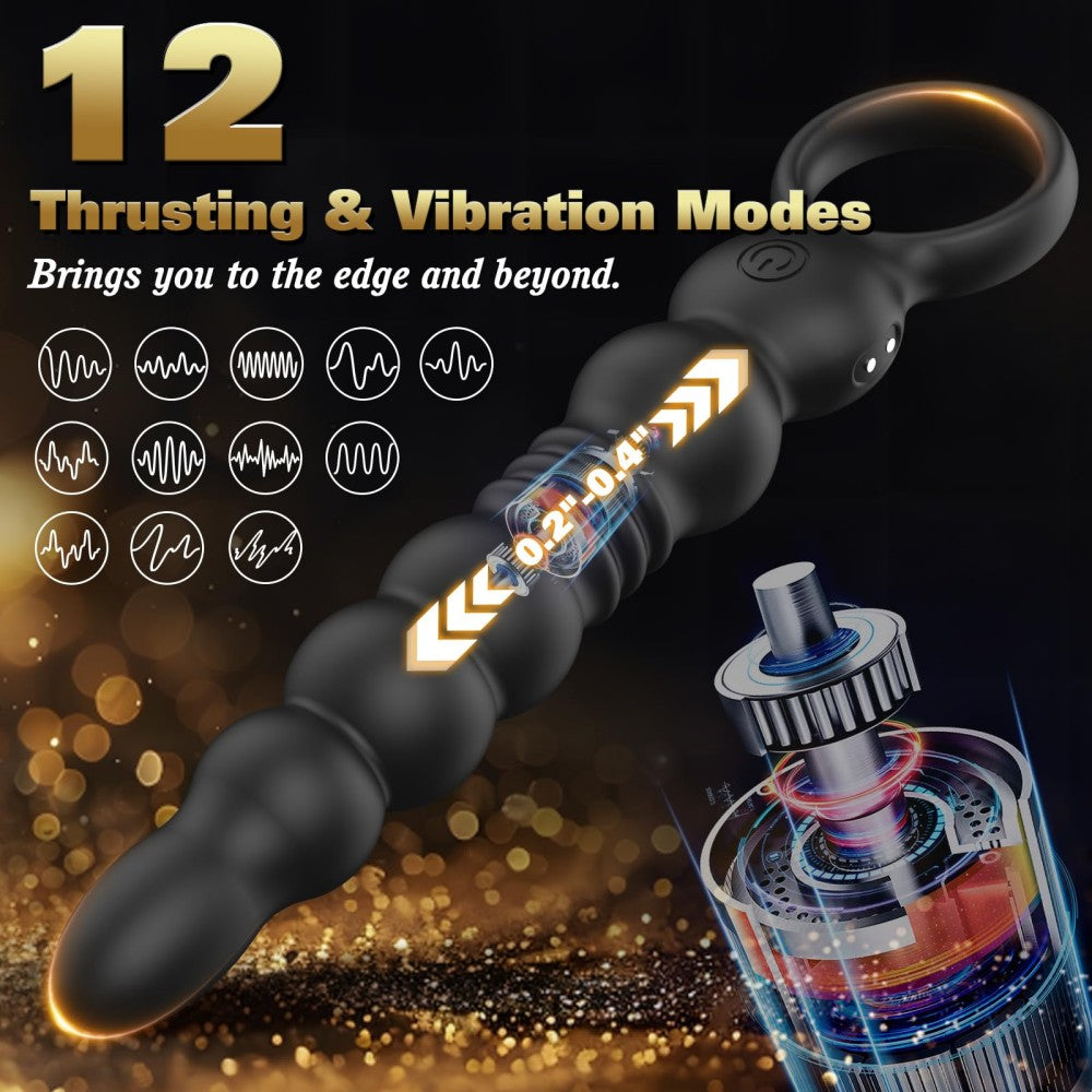 9.84" Vibrating Butt Plug Prostate Massager with 12 Thrusting Vibration Modes Anal Plug with Pull Ring