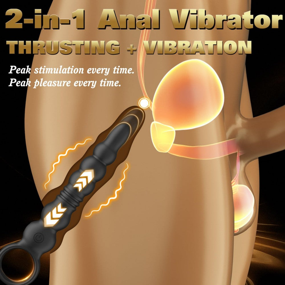 9.84" Vibrating Butt Plug Prostate Massager with 12 Thrusting Vibration Modes Anal Plug with Pull Ring