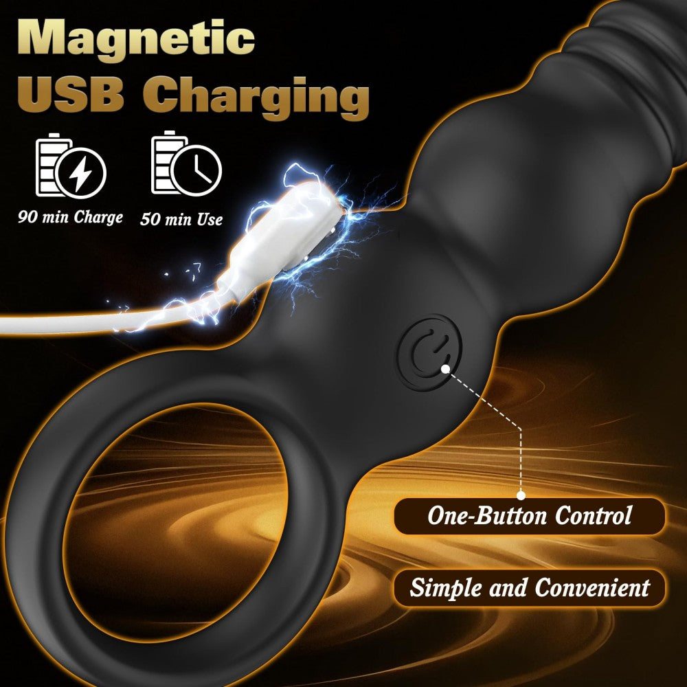 9.84" Vibrating Butt Plug Prostate Massager with 12 Thrusting Vibration Modes Anal Plug with Pull Ring