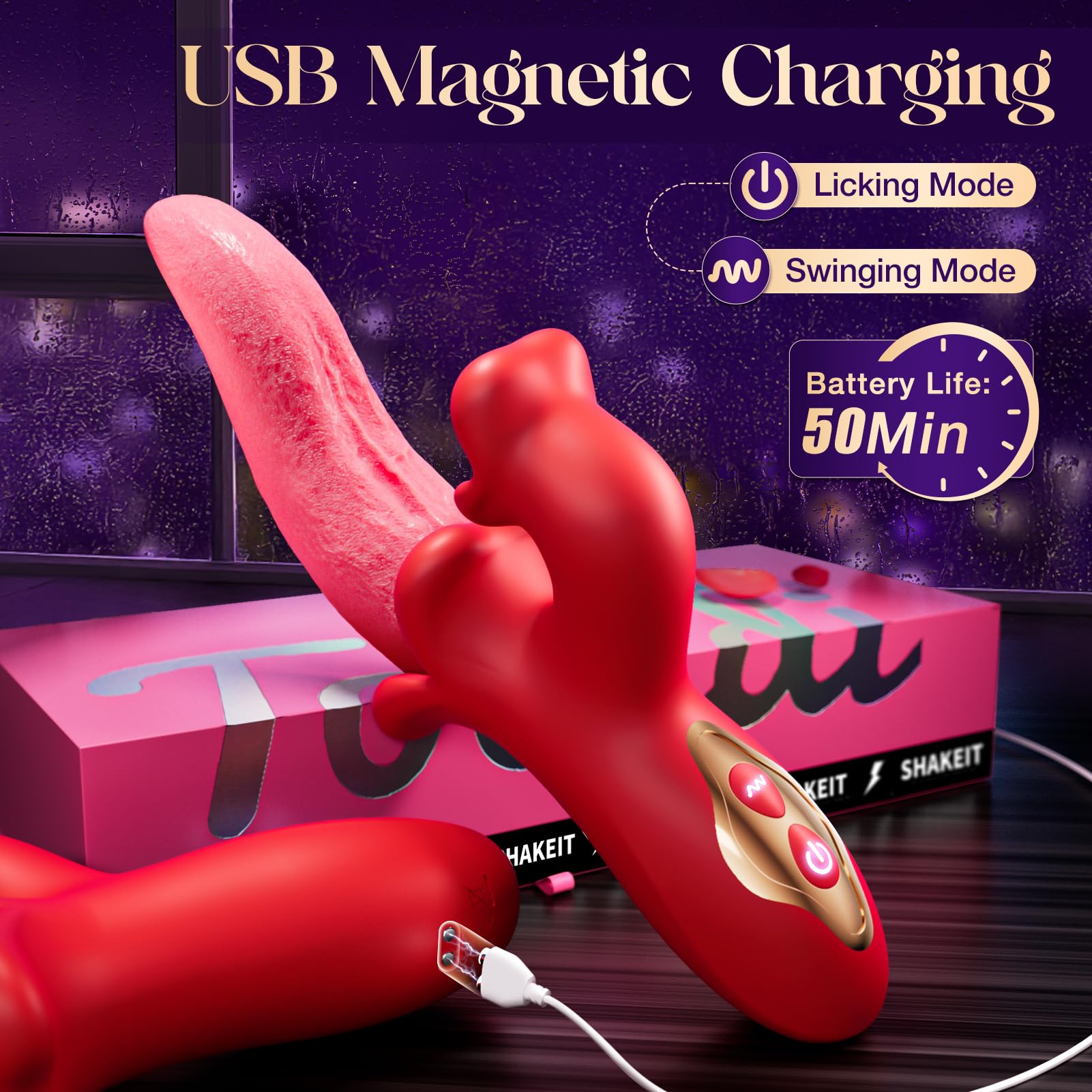 APP Control 9 Licking Swing 9 Vibrating Modes Tongue Vibrator Rose Sex Toy Rabbit Vibrator