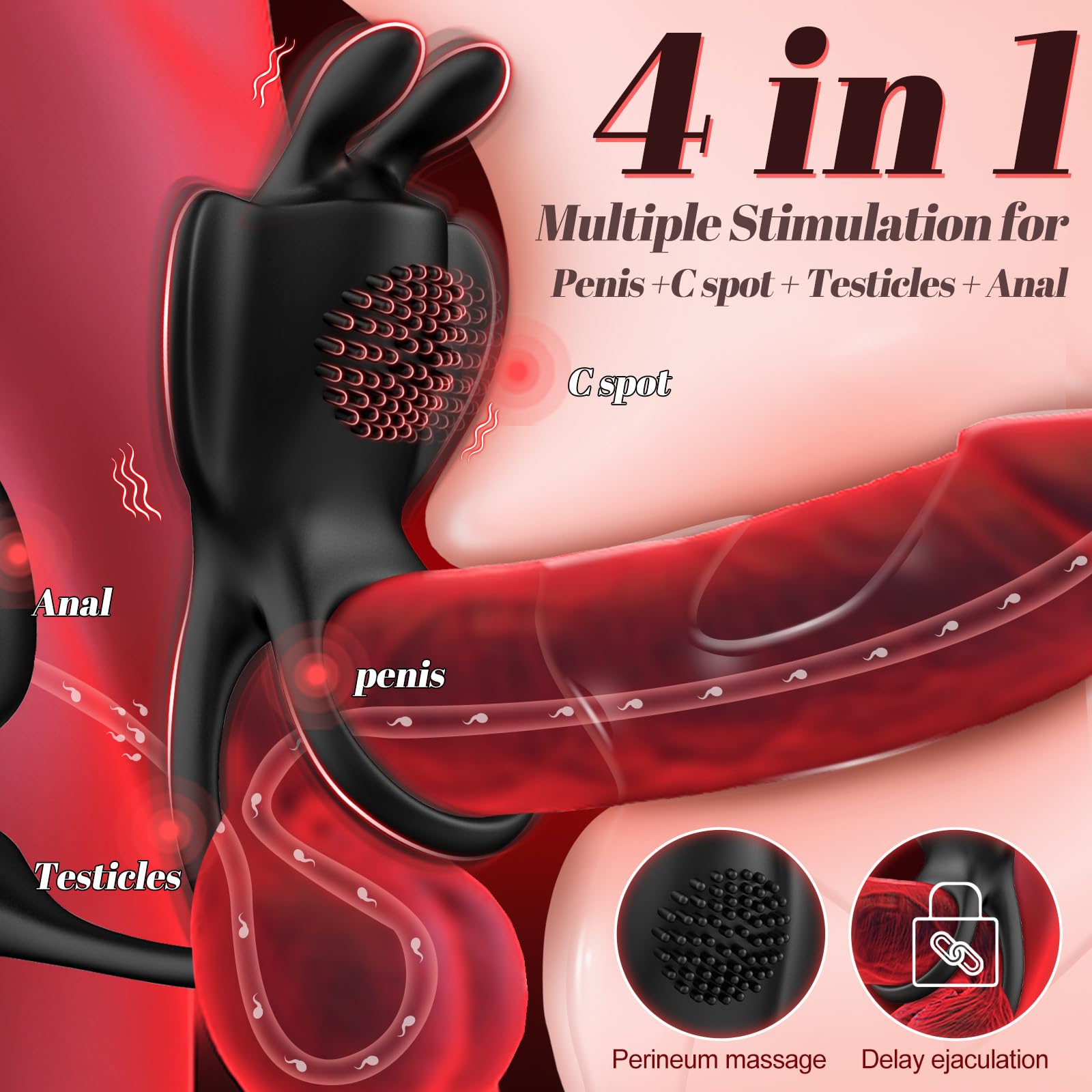9 Vibrating Modes Penis Ring Anal Vibrator Remote Control Prostate Massager