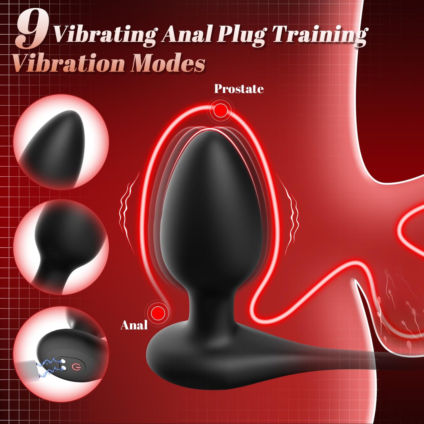 9 Vibrating Modes Penis Ring Anal Vibrator Remote Control Prostate Massager