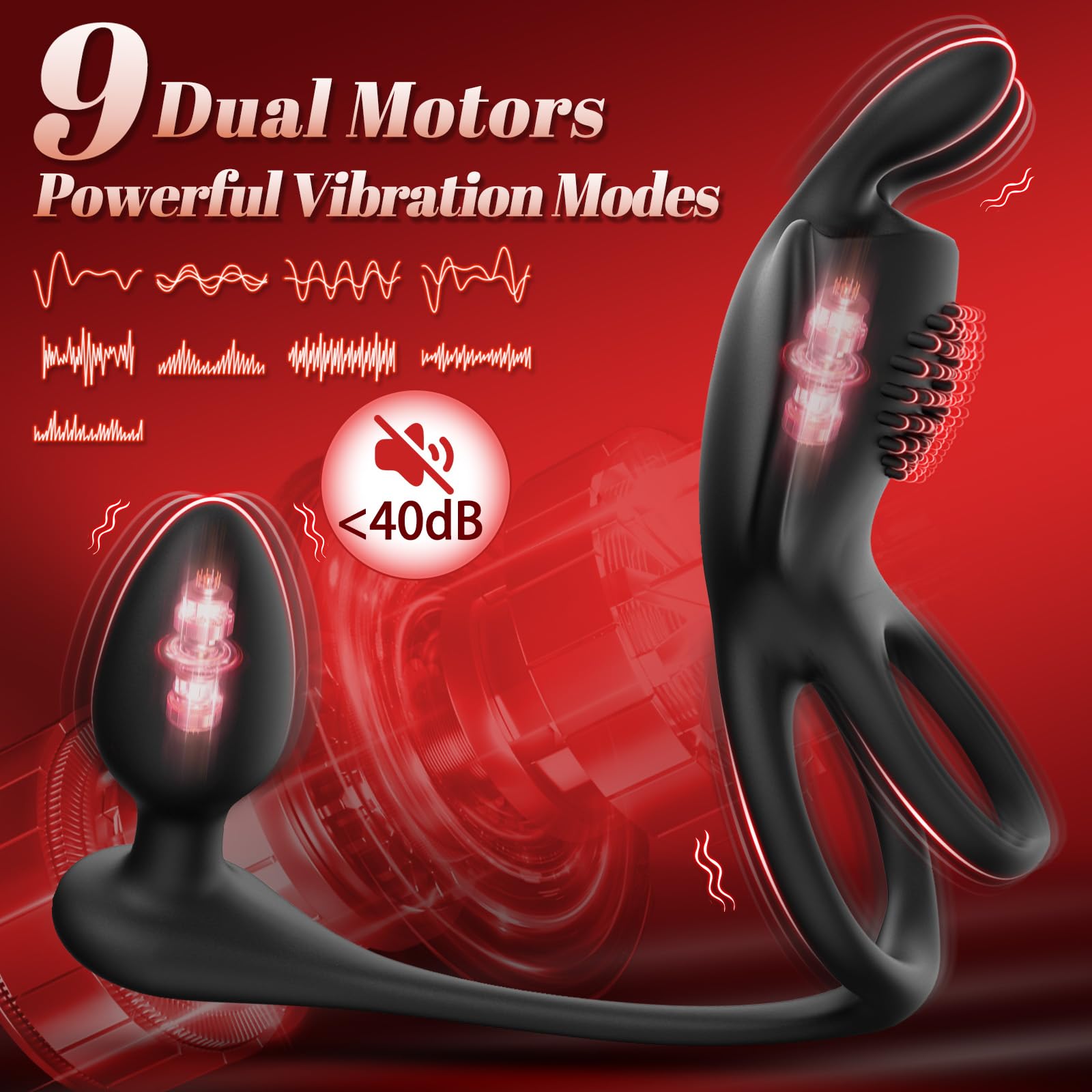 9 Vibrating Modes Penis Ring Anal Vibrator Remote Control Prostate Massager