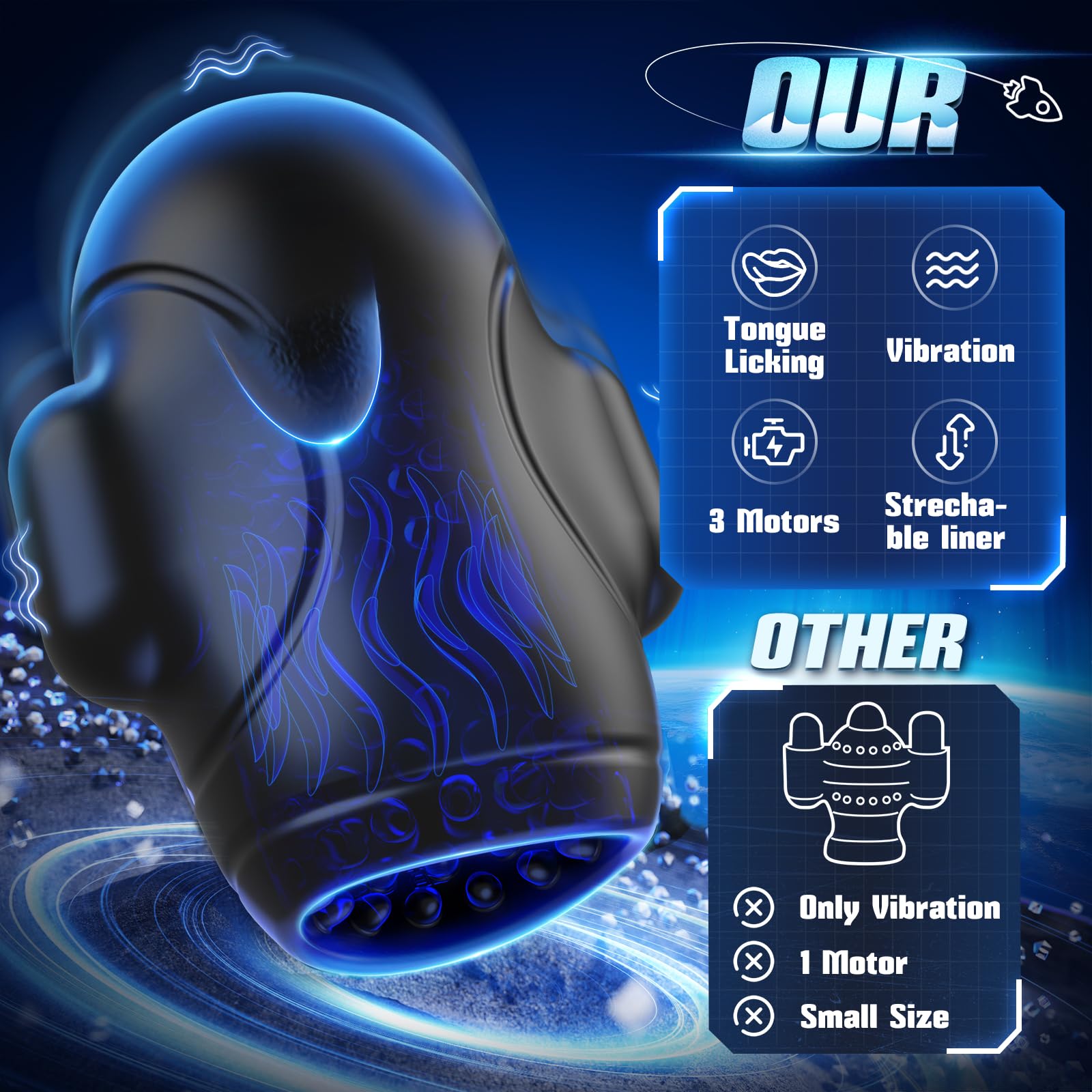 AI Sync App Control 10 Licking Vibrating Modes & 3 Motors Stroker Penis Vibrator