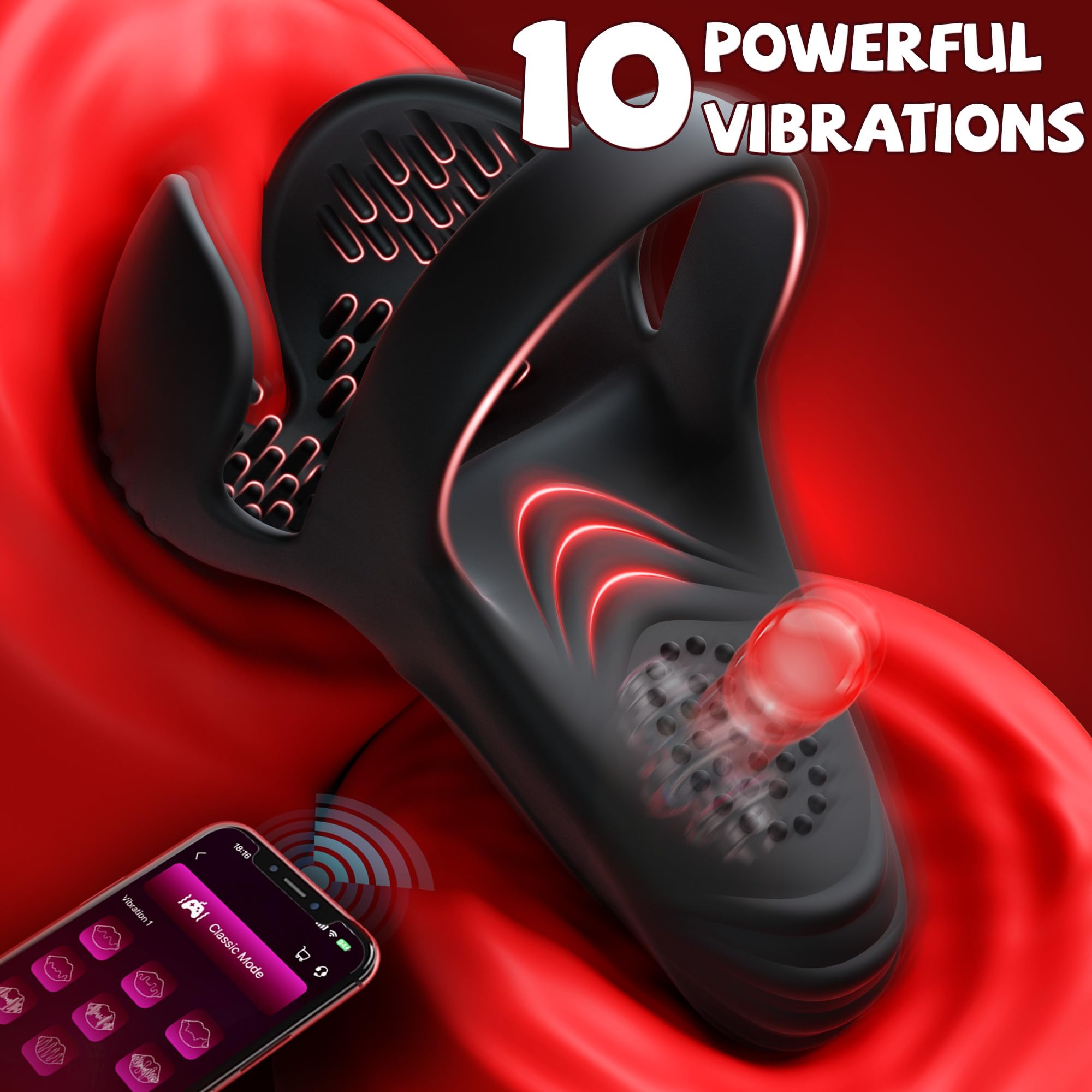 APP Contro 10 Pattern Vibrations Balls Dense Tickler Vibrating Penis Ring