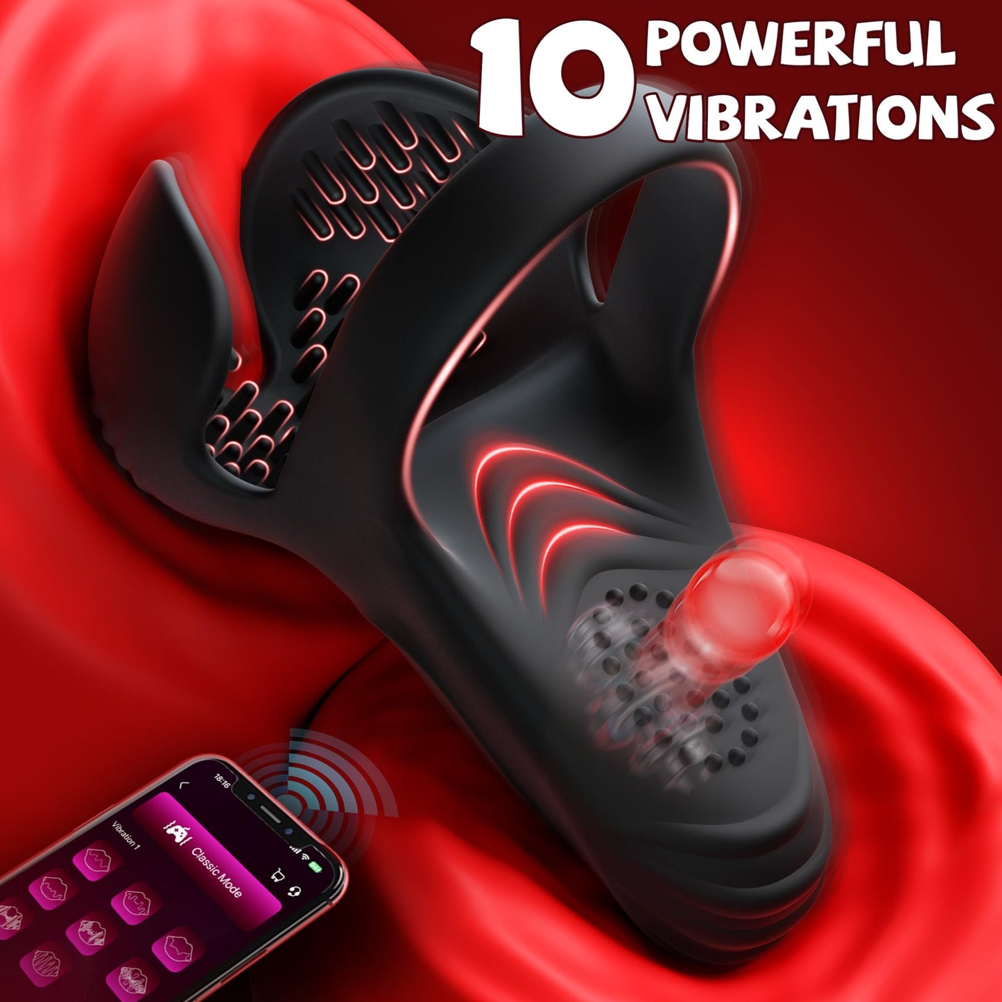 APP Contro 10 Pattern Vibrations Balls Dense Tickler Vibrating Penis Ring