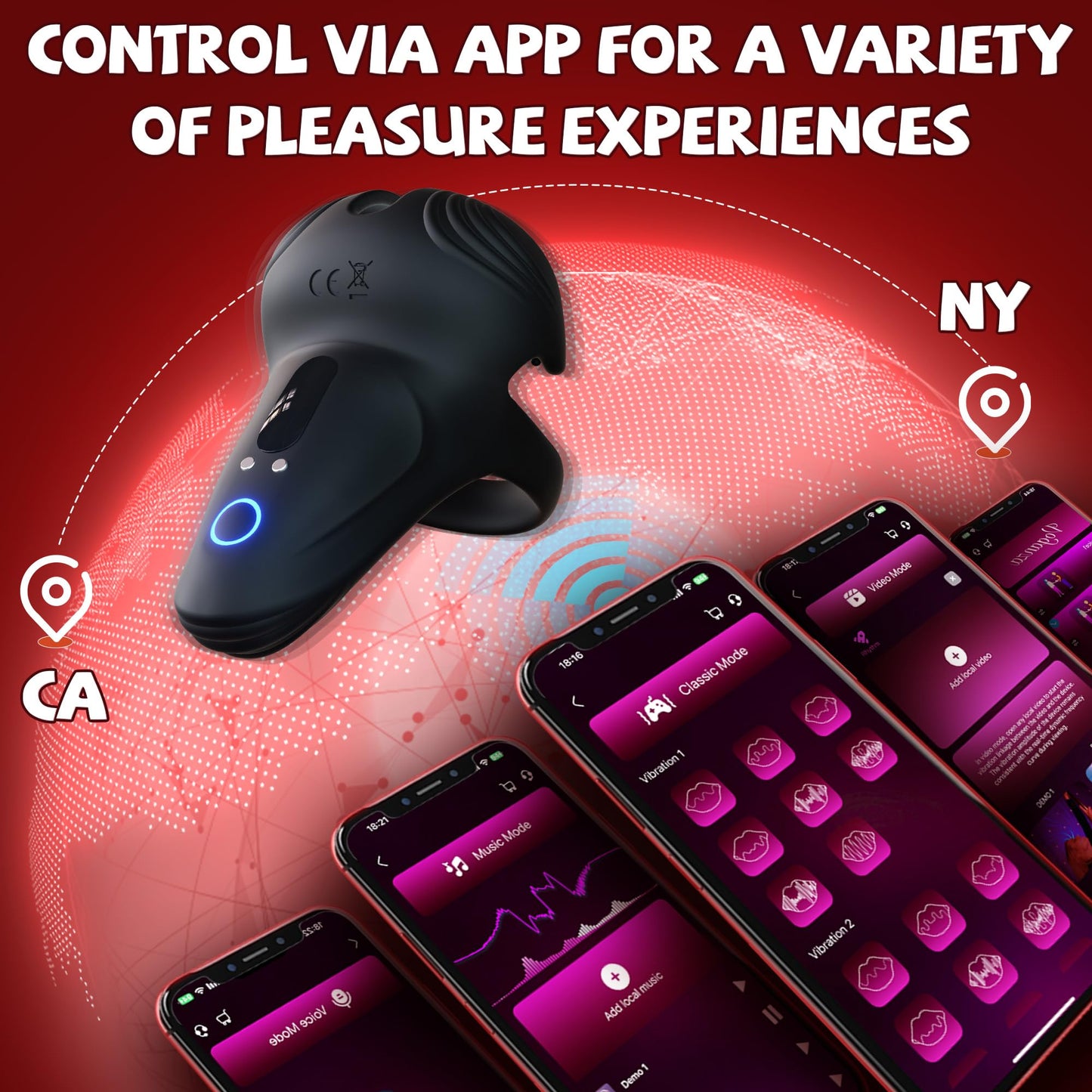 APP Contro 10 Pattern Vibrations Balls Dense Tickler Vibrating Penis Ring