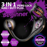 APP Control 3 in 1 Penis Cock Ring with Multi Stimulations Butt Plug Penis Vibrator