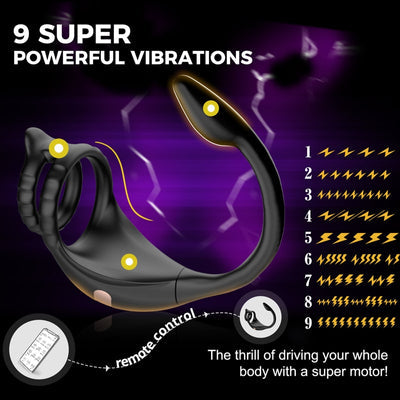 APP Control 3 in 1 Penis Cock Ring with Multi Stimulations Butt Plug Penis Vibrator
