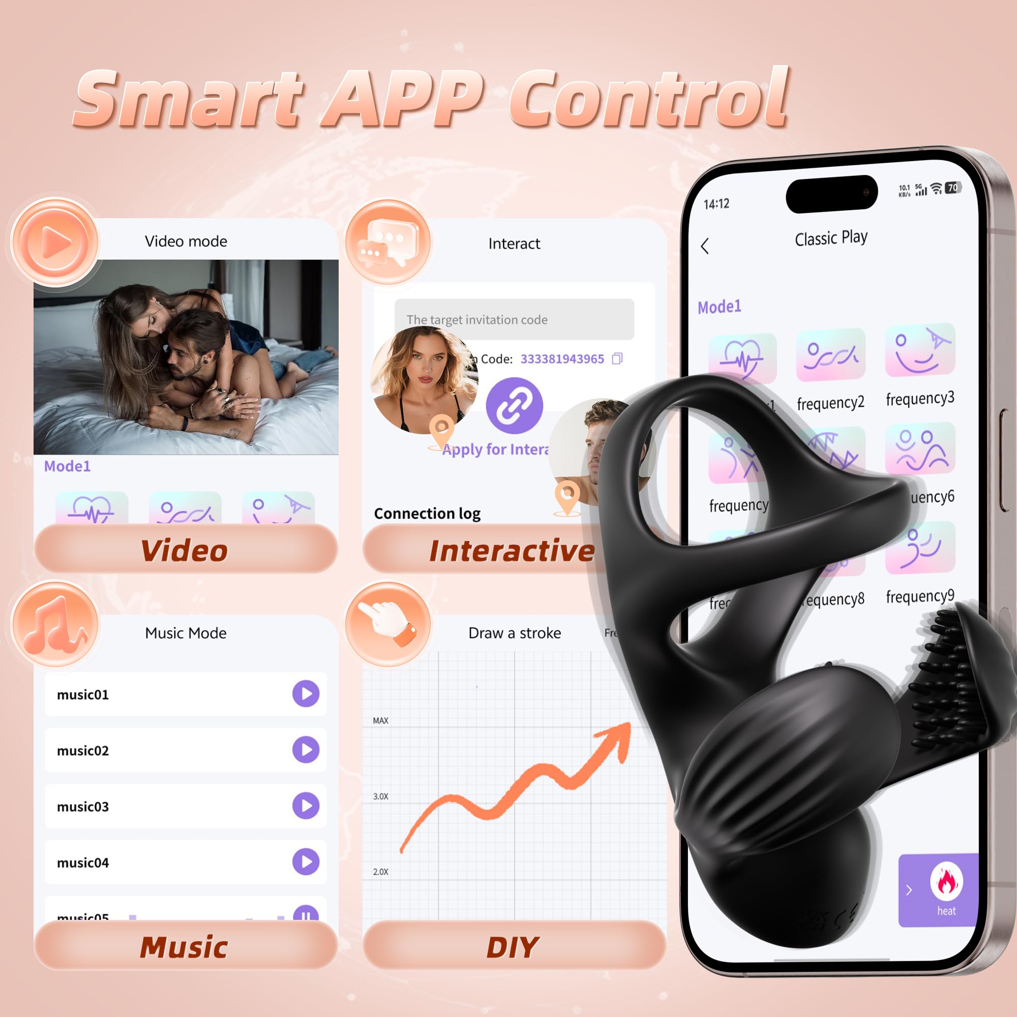 APP Control 9 Vibration Modes Adult Toys Penis Ring Vibrator