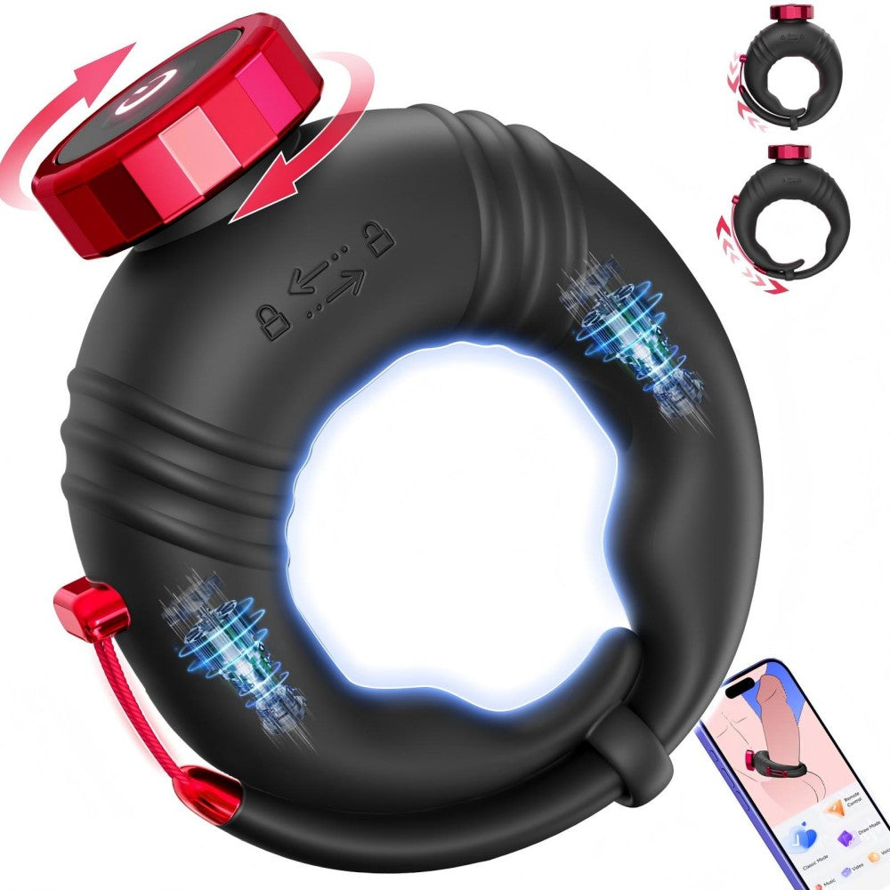 APP Control Adjustable Open Ended Silicone Penis Ring with 10 Vibrations Sex Toy for Couples
