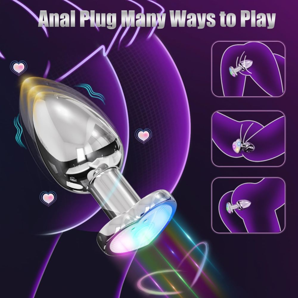 APP-Steuerung Butt Plug Herz Leuchtender Analplug mit Fernbedienung Analvibrator Analtrainer Prostata-Massagegerät 