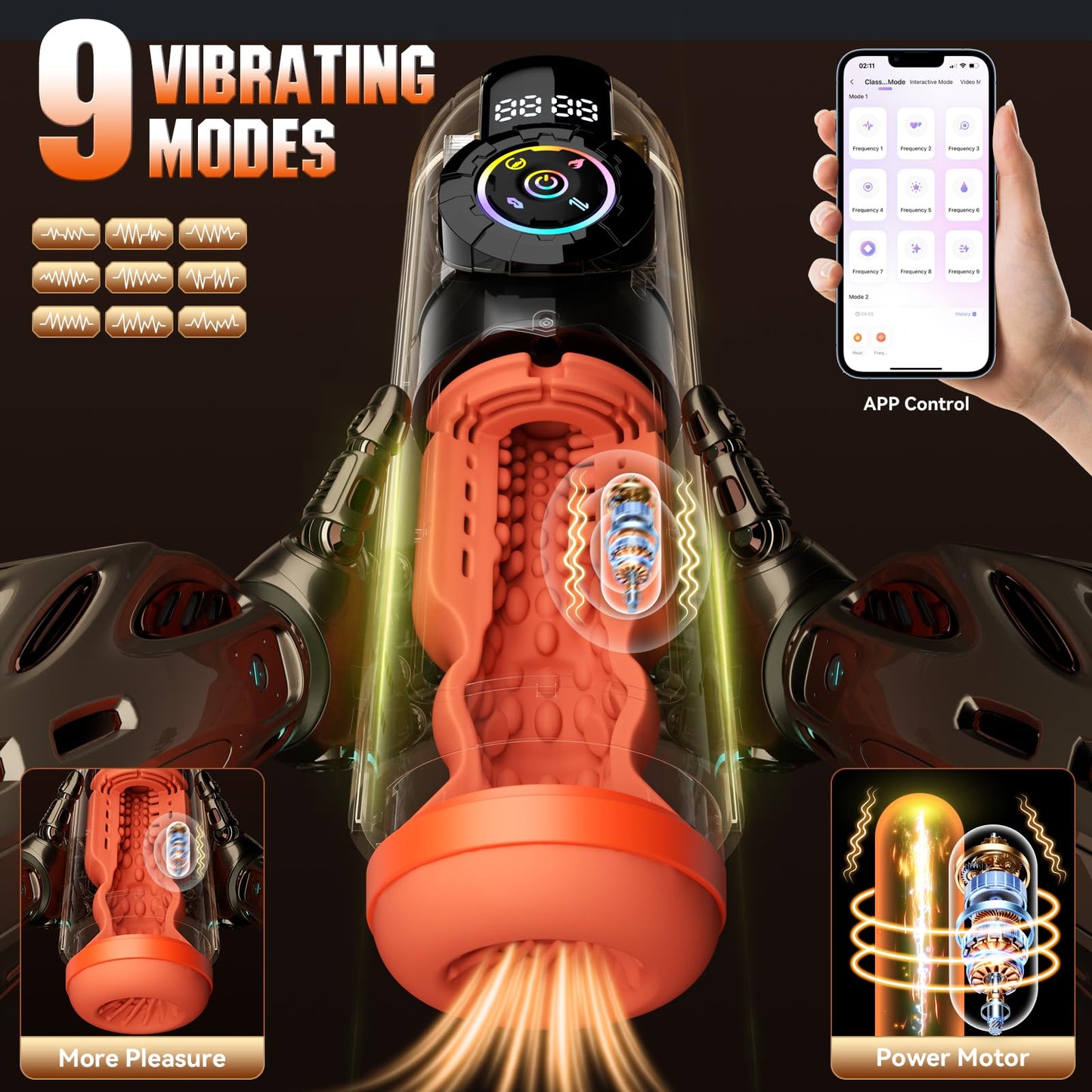 APP Control Heating Male Masturbator 9 Vibrating & Licking & Thrusting & Suck Modes Penis Pump