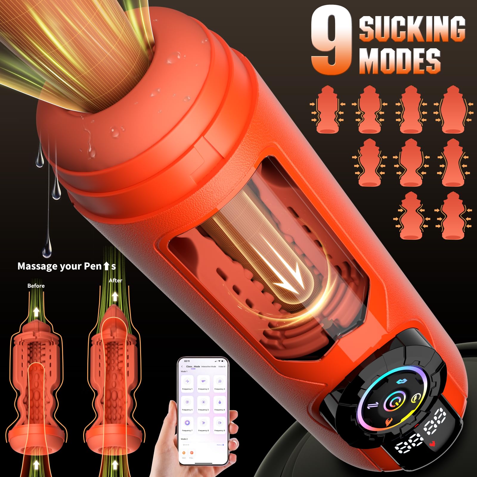 APP Control Heating Male Masturbator 9 Vibrating & Licking & Thrusting & Suck Modes Penis Pump