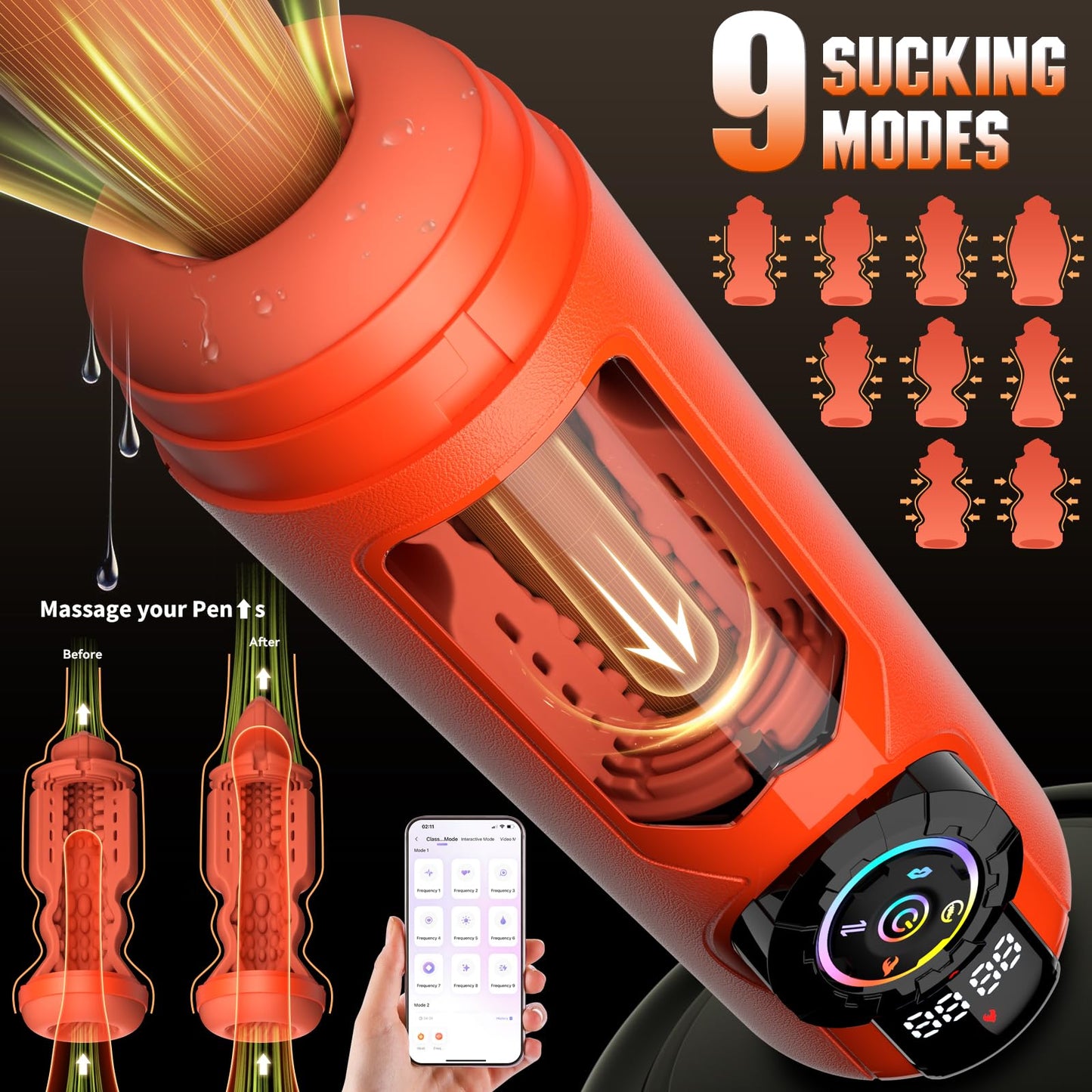 APP Control Heating Male Masturbator 9 Vibrating & Licking & Thrusting & Suck Modes Penis Pump