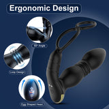 APP Control Prostate Massger 3 in 1 Multifunctional Thrusting Anal Plug with Dual Penis Ring