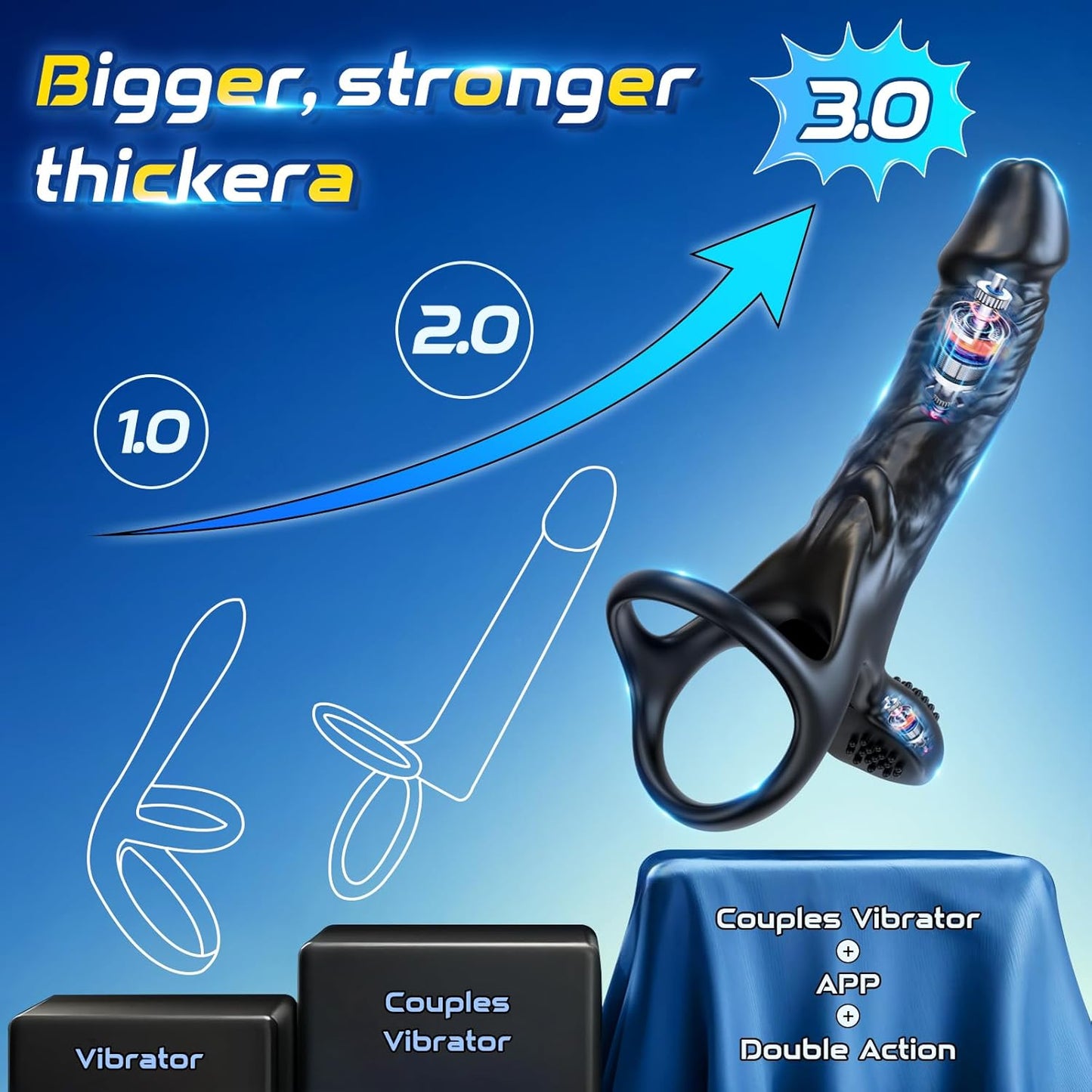 APP Control Anal Dildo Vibrator For Couple Vibrating Strap On Dildo Butt Plug with 10 Vibration Modes, Male Cock Ring Penis Sleeve Vibrator